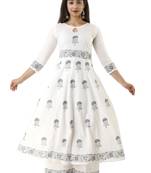 White block print cotton salwar
