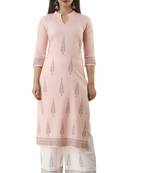 Peach block print cotton salwar