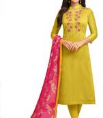 Yellow embroidered chanderi salwar