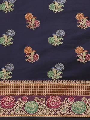 Navy Blue Woven Banarasi silk blend Saree With Blouse 3