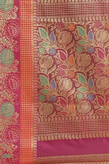 Navy Blue Woven Banarasi silk blend Saree With Blouse