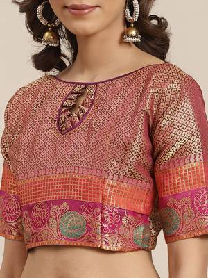 Navy Blue Woven Banarasi silk blend Saree With Blouse 5