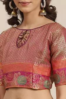 Navy Blue Woven Banarasi silk blend Saree With Blouse