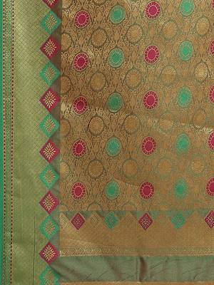 Coral Woven Banarasi silk blend Saree With Blouse 4