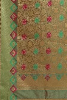 Coral Woven Banarasi silk blend Saree With Blouse