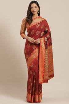 Maroon Woven Banarasi Silk Saree With Blouse