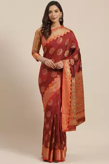Maroon Woven Banarasi Silk Saree With Blouse