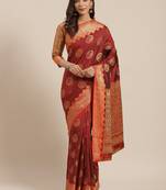 Maroon Woven Banarasi Silk Saree With Blouse