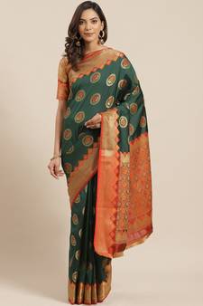 Green Woven Banarasi Silk Saree With Blouse