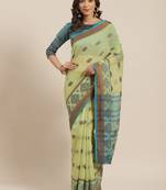 Green Printed Linen Saree With Blouse