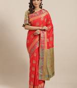 Red Woven Banarasi Silk Saree With Blouse