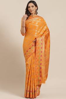 Mustard Woven Banarasi Silk Saree With Blouse