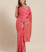 Pink Woven Banarasi Silk Saree With Blouse