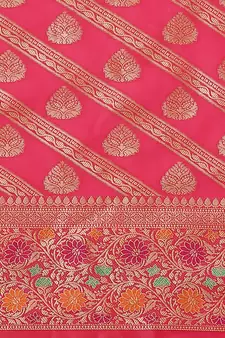 Pink Woven Banarasi silk blend Saree With Blouse