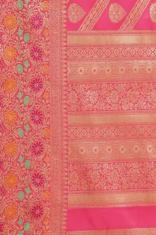 Pink Woven Banarasi silk blend Saree With Blouse