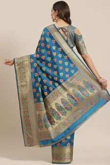 Turquoise Banarasi Silk Woven Saree