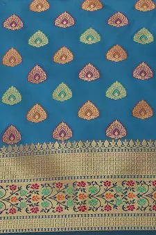 Turquoise Banarasi Silk Woven Saree
