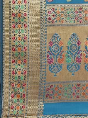 Turquoise Banarasi silk blend Woven Saree 4