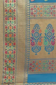 Turquoise Banarasi Silk Woven Saree