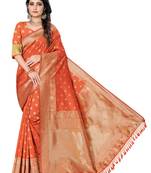 Orange printed cotton art silk saree with blouse