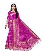 Rani pink printed banarasi saree with blouse