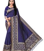Navy blue printed banarasi saree with blouse