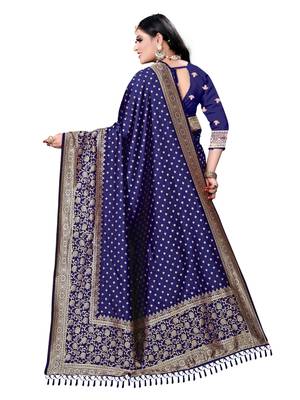 Navy blue printed banarasi saree with blouse 3