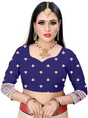 Navy blue printed banarasi saree with blouse 4