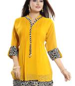 Yellow plain georgette short-kurtis