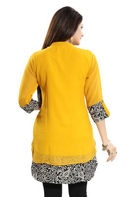 Yellow plain georgette short-kurtis 4