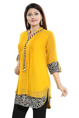 Yellow plain georgette short-kurtis 5