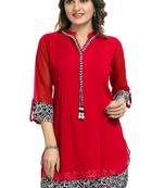 Red plain georgette short-kurtis