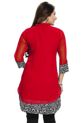 Red plain georgette short-kurtis 3