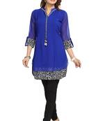Blue plain georgette short-kurtis