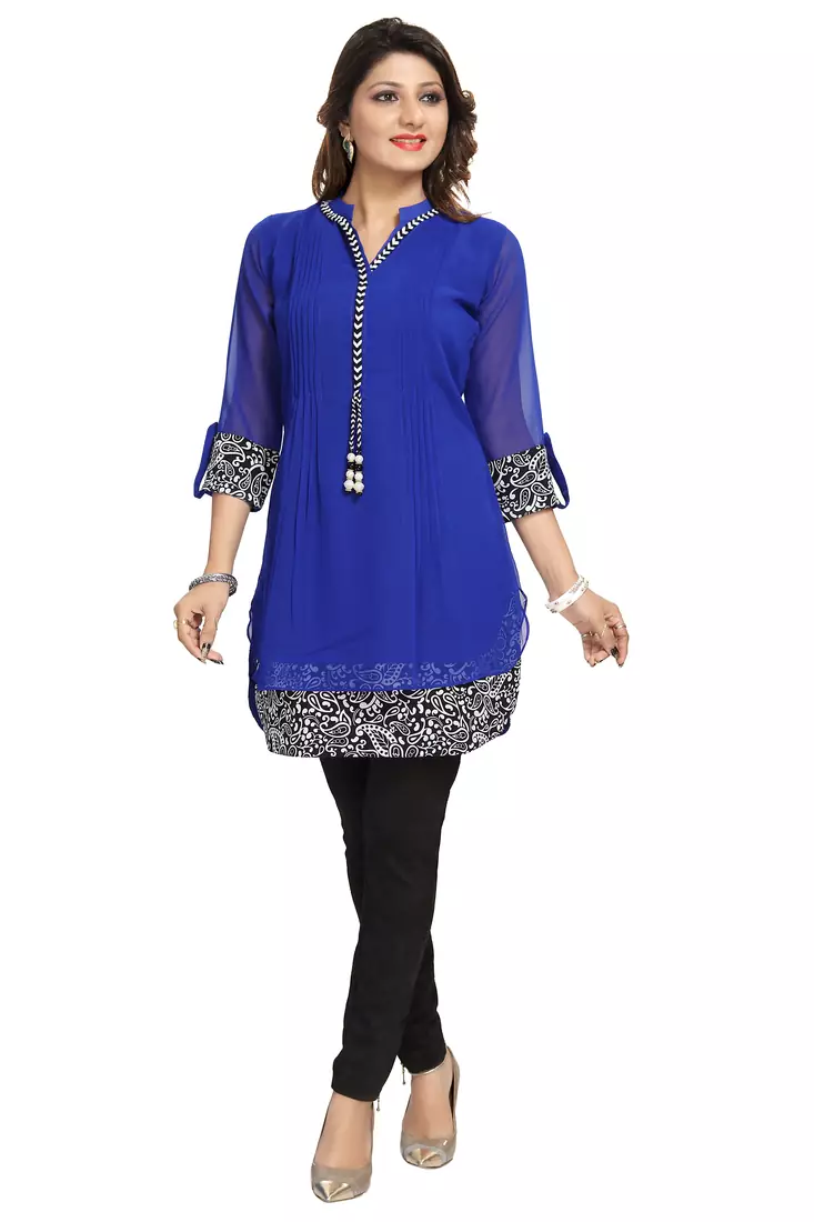 Blue plain georgette short-kurtis