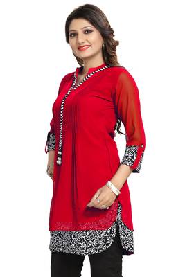 Red plain georgette short-kurtis 4