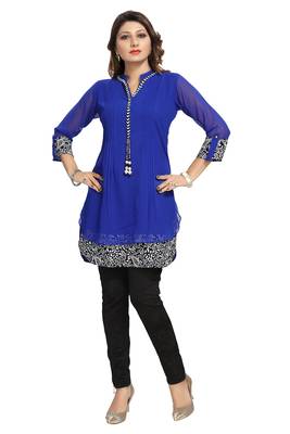 Blue plain georgette short-kurtis 2