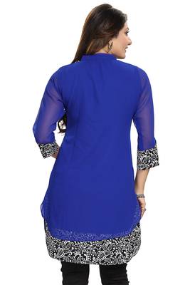 Blue plain georgette short-kurtis 3