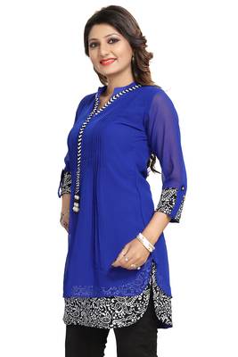 Blue plain georgette short-kurtis 4