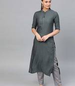 Women's Grey Striped Straight Kurta