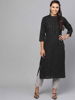 Women's Black Striped Straight Kurta 1