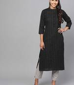 Women's Black Striped Straight Kurta