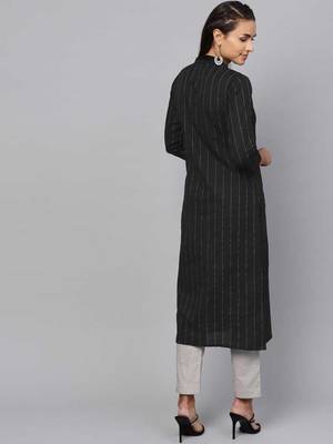 Women's Black Striped Straight Kurta 3