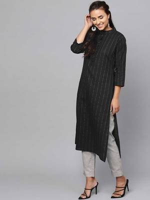 Women's Black Striped Straight Kurta 5
