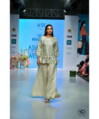 Cotton woven lurex pant sharara with kurti top wth all over ghota embroidery 1