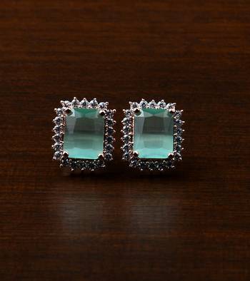 Rose Gold Plated Mint Stone Embellished American Diamond Stud 216ED445 1