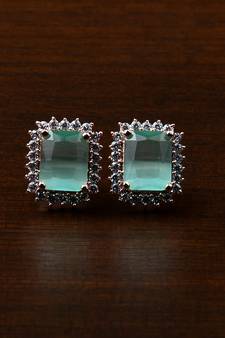 Rose Gold Plated Mint Stone Embellished American Diamond Stud 216ED445