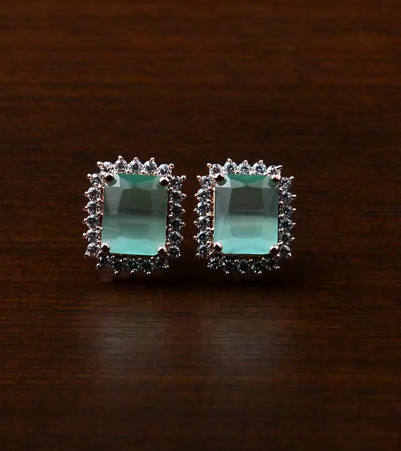 Rose Gold Plated Mint Stone Embellished American Diamond Stud 216ED445