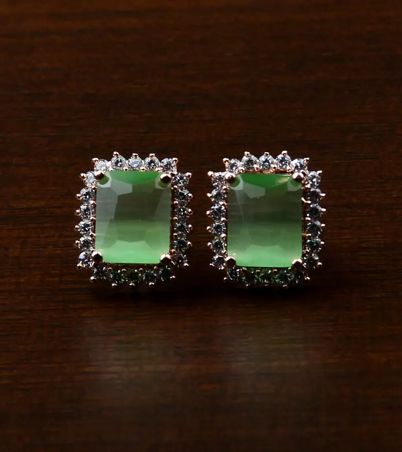 Rose Gold Plated Parrot Stone Embellished American Diamond Stud 216ED446