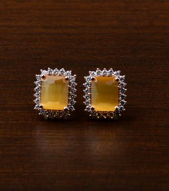 Rose Gold Plated Yellow Stone Embellished American Diamond Stud 216ED447 1